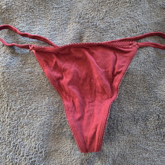 Victoria's Secret Pink! dark red cotton picot trim V-string Panties size XL - Picture 1 of 5